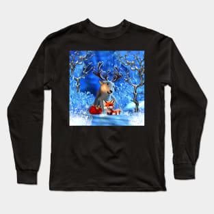 Little reindeer and cute fox wish you a merry christmas time Long Sleeve T-Shirt